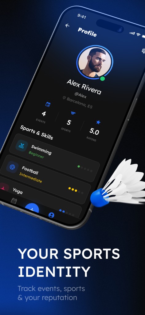 Squaddler profile screen with sports and rating stats